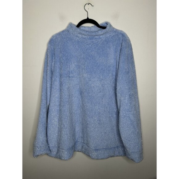 Talbots Women’s Dream Fleece Sherpa Funnel Neck Pullover Glitter Blue Size 2X - Picture 1 of 9